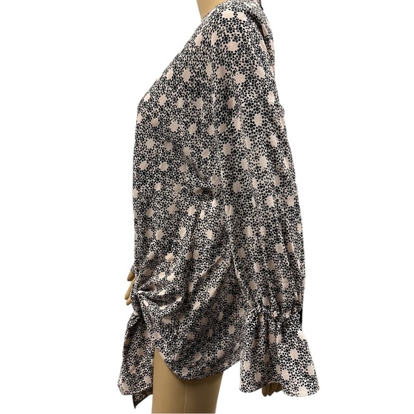 Y2K Juicy Couture Pink Black Blossom Rain Tie Front V Neck Top Blouse Medium - Picture 5 of 11